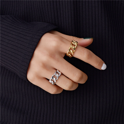Peri'sBox Gold Silver Color Chunky Chain Rings Link Twisted Geometric Rings for Women Vintage Open Rings Adjustable 2022 Trendy ► Photo 1/6