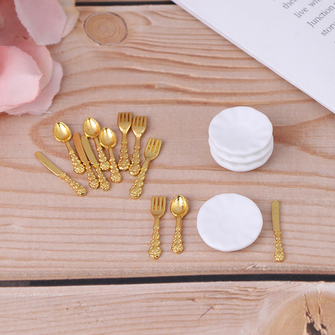 12Pcs Ceramic Plate Knife Fork Spoon Tableware Kitchen Food Furniture Toys For 1:12 Dollhouse Miniature Accessories ► Photo 1/6