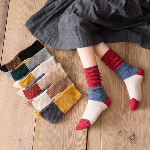 2022 New Women Cotton Socks Fashion Autumn Winter Socks 1 Pair Warm Patchwork Color Long Socks Female High Quality Korea Style ► Photo 1/6