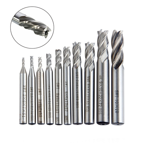 10PCS HSS 1.5 2 2.5 3 3.5 4 5 5.5 6 7 8 9 10 12mm Milling Cutter Bit Set CNC Straight Shank 4 Flute Mill Metal Cutter CNC Tools ► Photo 1/6