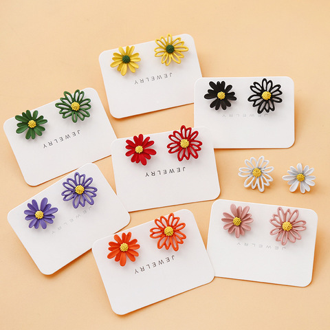 Meetvii Korean Style Cute Small Daisy Flower Stud Earrings For Women Fashion Sweet Asymmetry Earrings Brincos Wholesale Jewelry ► Photo 1/6