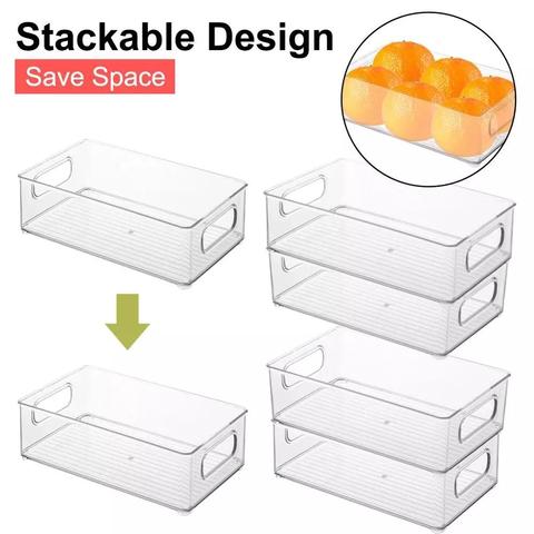 4pc Refrigerator Organizer Bins Stackable Fridge Organizers with Cutout Handle Clear Plastic Pantry Food Storage Rack Dropship ► Photo 1/6