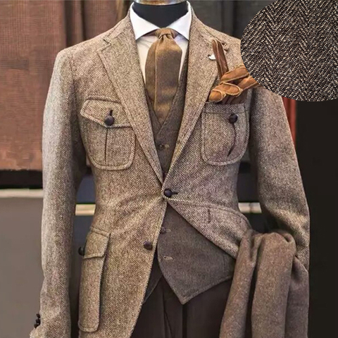 2022 Newest Tweed Groom Tuxedos Wedding Dress Prom Dresses Evening Dress Business Suit Party Suit 3 Pieces (Jacket+Pants+Vest) ► Photo 1/4