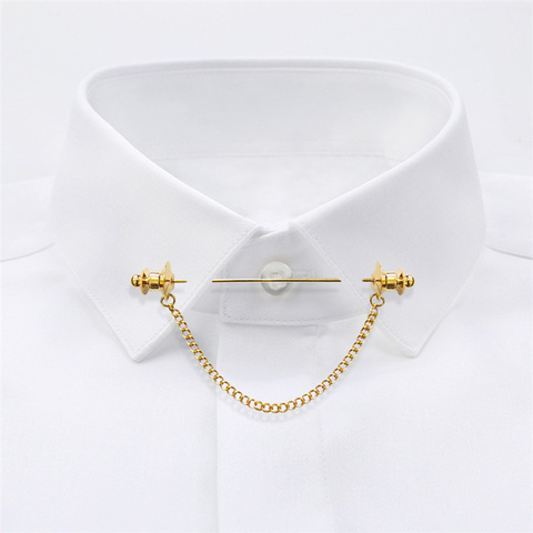 Simple Personality Gold Color Pins Brooches Metal Chain Tassel Shirt Collar Lapel Pin Fashion for Women Men Accessories Jewelry ► Photo 1/6