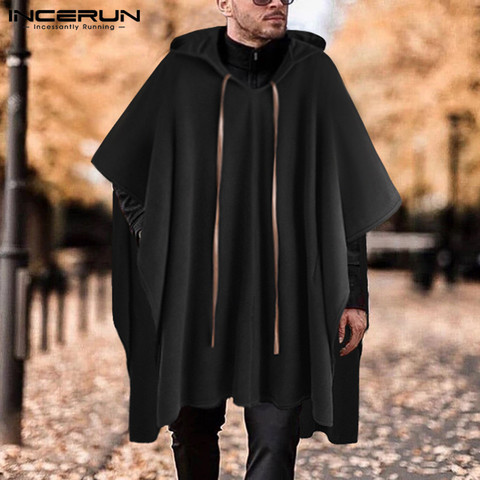 INCERUN Fashion Men Cloak Coats Hooded Solid Color Cape 2022 Streetwear Poncho V Neck Loose Coat Irregular Men Long Trench S-5XL ► Photo 1/6