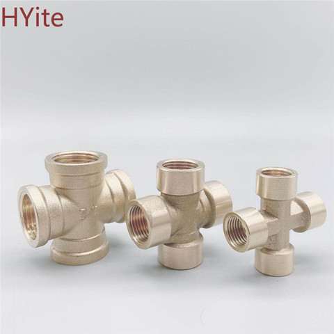 Brass Pipe Fitting 4 Way Connector Cross 1/4