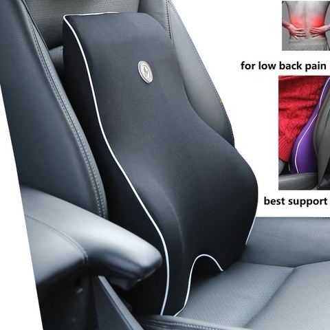 Memory Foam Lumbar Support Pillow for Car - Mid/Lower Back Support Cushion  for Car Seat (Black)