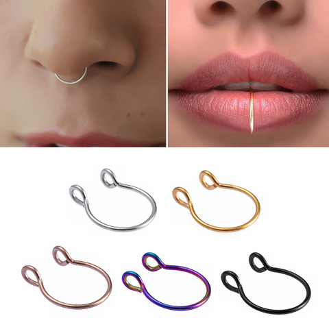 1-5pcs U Shaped Fake Nose Ring Septum Piercing Lip Rings Set Hoop Gold Stud Stainless Steel Horseshoe Body Jewelry for Women 20G ► Photo 1/6