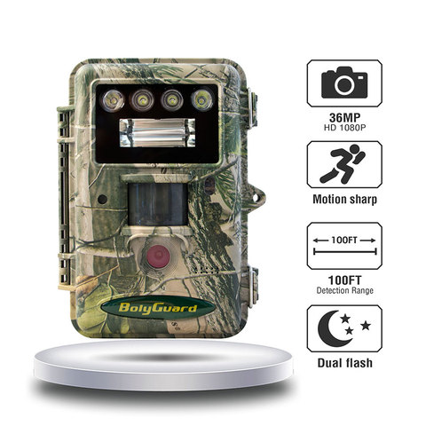 hunting cameras 36MP 1080P Bolyguard white flash LED trail cameras color pic and video at night sound recording available 100 ft ► Photo 1/6