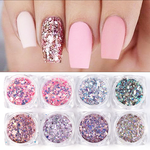 Nail Sequins,8 Boxes Nail Sequins Flakes Set with Chunky Sequins & Fine  Glitter Powder Mix,Manicure Nails Decorations Set for Nail