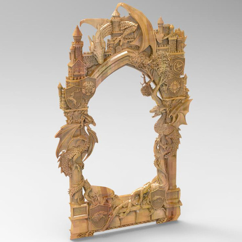 Medieval inspired dragon door STL 3D Model Relief for CNC Router 3D Printer Artcam Aspire ► Photo 1/2