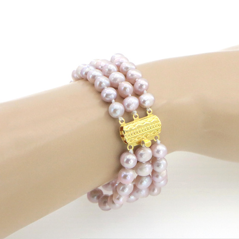 Among The 3 Rows 7-8mm Natural White All-match Girl Graceful Freshwater Pearl Bracelet Beads Women Girl Jewelry Making 7.5inch ► Photo 1/6