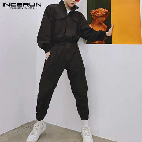 INCERUN New Fashion Men Jumpsuit Romper Joggers Long Sleeve Solid