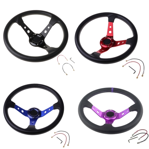 Sport Steering Wheel Universal 4 inch PVC Leather Auto Racing Steering Wheels Q9QD ► Photo 1/6