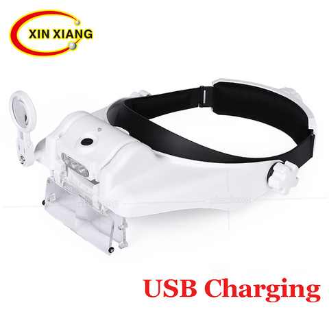 USB Rechargeable Headband 3 LED Magnifier 1.5X 2X 8X Glasses Magnifier With LED Light Reading Newspaper Magnifying Glass Loupe ► Photo 1/6