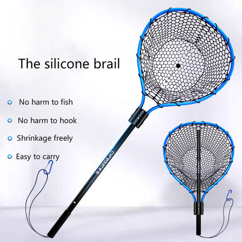 Big Fish Sea Fishing Net Lura Hand Net Aluminium Alloy Outdoor Fishing Blue Silica Gel Diddle-net Lura Net 3 Flat Push Expansion ► Photo 1/6