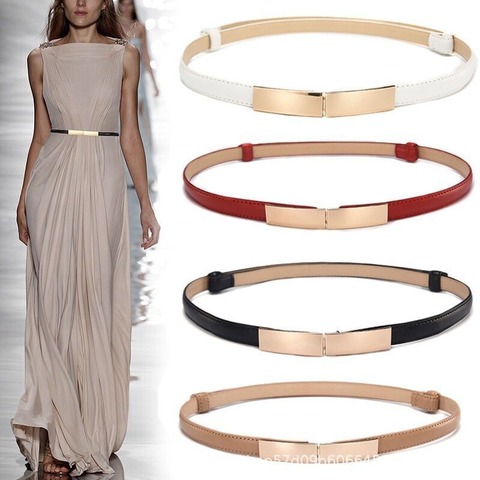 Belt dress simple versatile Fashion Women Leather Belt Thin Skinny Metal Gold Elastic Buckle Waistband Belt Dress Accessories ► Photo 1/6