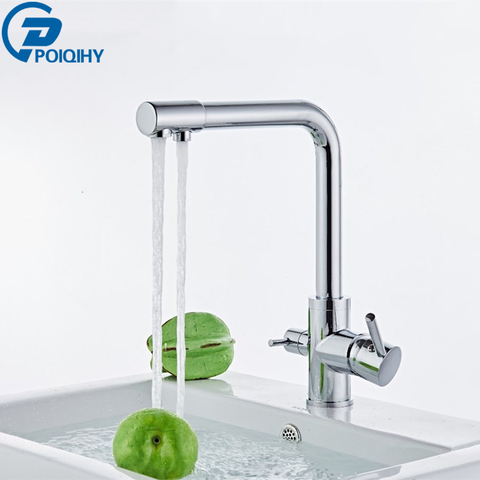 Chrome Purified Water Kitchen Faucet Pure Water Filter Deck Mounted Faucet Crane Dual Handles Hot Cold Water Mixer Taps ► Photo 1/6