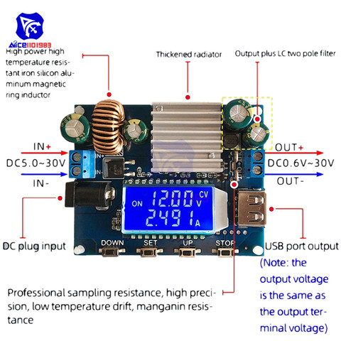 diymore DC-DC DC 5-30V to DC 0.6-30V 4A 35W Step Up/Down Boost Buck CC CV Regulated Adjustable Power Supply Module Solar Charger ► Photo 1/6