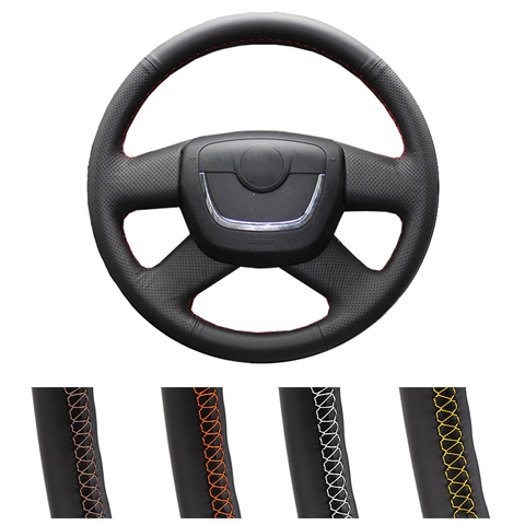 Customized Car Steering Wheel Cover For Skoda Octavia Superb 2012 Fabia  a5 2012 2013 Yeti 2009 Auto Leather Steering Wrap ► Photo 1/6