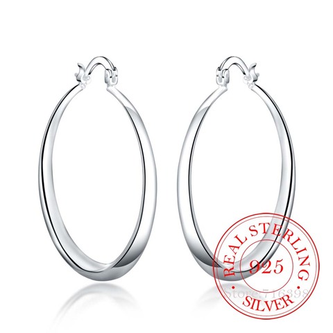 100% 925 Sterling Silver Hoop Earrings Korean Big Smooth Circle Vintage Party Earrings for Women Wedding Party Jewelry Gift 2022 ► Photo 1/5