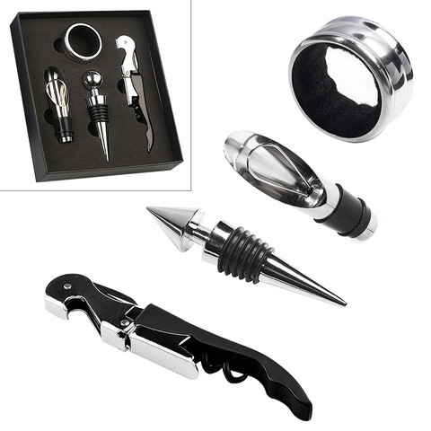 4pcs Stainless Steel ABS Wine Tool Sets Bottle Opener Stopper Pour Spout Cork Screw Drip Ring Wine Accessory Kit Set for Gift ► Photo 1/6