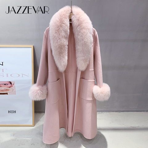 JAZZEVAR winter Coat Elegant Women Luxurious Natural Fox Fur Jacket X-Long Cashmere double faced Wool Outerwear Ladies coats ► Photo 1/6