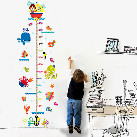 Child Growth Height Ruler Wall Sticker For Kids Room Cartoon Cat Animals wall Stickers Baby Height Measure Ruler Wall Sticker ► Photo 1/5