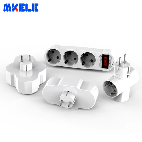 European Type Conversion Plug 1 TO 4 Way EU Standard Power Adapter Socket 16A Travel Plugs AC 110~250V ABS White 1turn3 Wireless ► Photo 1/6