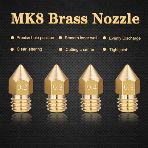 3DSWAY 4pcs/lot 3D Printer Parts Buse Imprimante 3D MK8 Brass Nozzle Mixed Sizes 0.2mm/0.3mm/0.4mm/0.5mm for 1.75mm mk8 Makerbot ► Photo 1/6