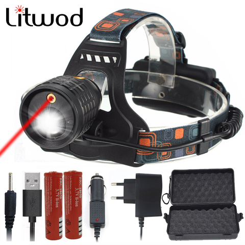 2 in 1 Headlamp Red Laser 5000lm Zoom LED Head Lamp White Light Hunting Flashlight Torch 18650 Rechargeable Bulbs Battery ► Photo 1/6