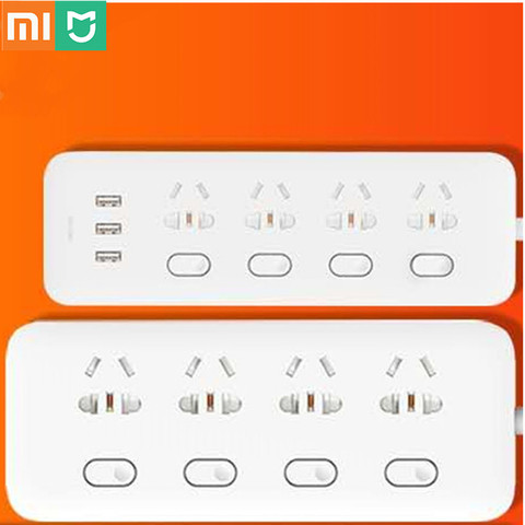 In Stock Xiaomi Mijia Power Strip 4 Sockets 4 Individual control Switches 5V/2.1A 3 USB port Extension Sockets Charger 2m cable ► Photo 1/5