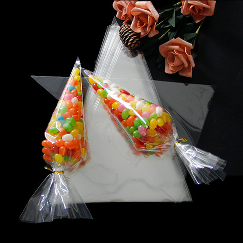 50pcs/Lot DIY Candy Bag Wedding Favors Birthday Party Decoration Sweet Cellophane Transparent Cone Storage With Organza Pouches ► Photo 1/6
