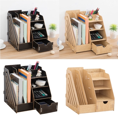 Multi-Functional Office Supplies File Racks Wooden Desktop Organiser Desk Storage Products Accessories for Home Office ► Photo 1/6