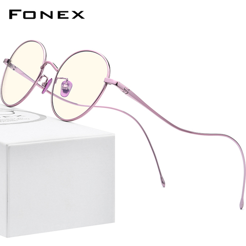 FONEX Anti Blue Light Blocking Glasses Women 2022 New Vintage Round Antiblue Rays Computer Pure Titanium Eyeglasses Men FAB017 ► Photo 1/6