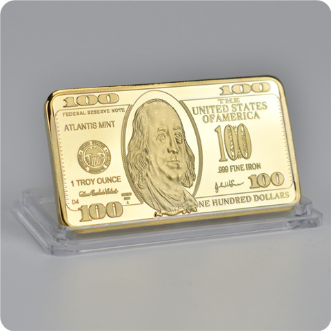 USA 100 Dollar Bullion 24k Gold Bar American Metal Coin Golden Bars USD with gift box ► Photo 1/3
