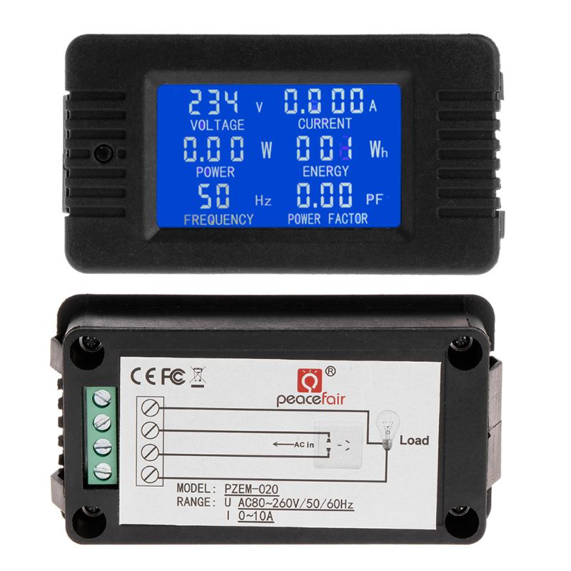 Digital LCD Electrical AC Combo Meter Voltage Current Amp KWh Watt Power Monitor