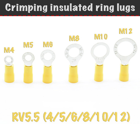 Crimp insulated ring tips, wire terminals, type-O, yellow, rv5.5-(4/5/6/8/10/12), 50 pieces ► Photo 1/6