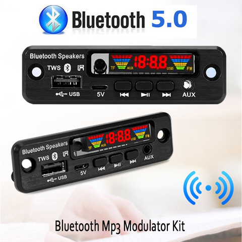 Handsfree Car Bluetooth 5.0 Modulator Mp3 Player Kit Wireless Fm Receiver Mp3 Decoder Board Usb 3.5Mm Music Audio Adpater 5V ► Photo 1/6
