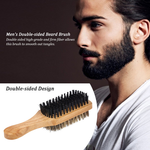 Wood Handle Men's Beard Brush Men Mustache Brushes Comb Double-sided Facial Hair Brush Male Face Message Shaving Brush Tool ► Photo 1/6