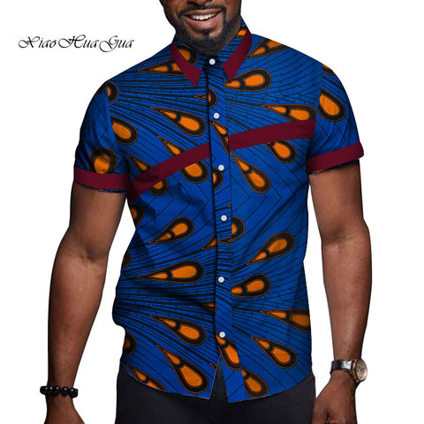 African Men Clothes Bazin Riche Print Causal Party Men Short Sleeve Tops Tees Shirt Dashiki Ankara WYN714 ► Photo 1/6