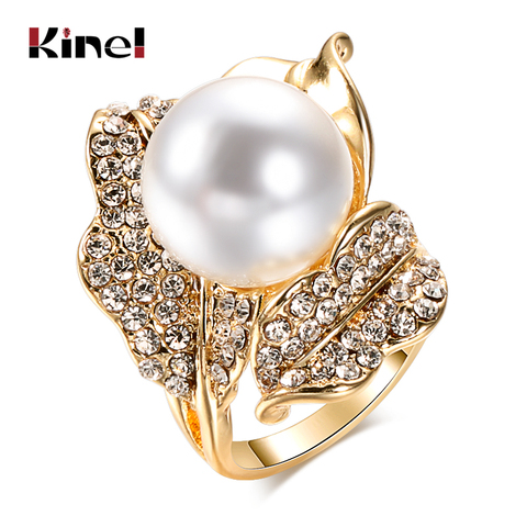 Kinel 2022 New Fashion Rose Pearl Big Rings For Women Statement Jewelry Vintage Gold Plating Ring Party Accessories Gifts ► Photo 1/6