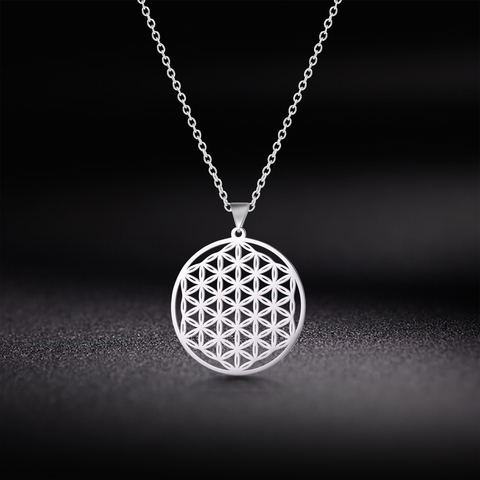 Skyrim Flower of Life Round Pendant Necklace Stainless Steel Golden Mandala Choker Chain Necklaces Jewelry Gift for Women Girls ► Photo 1/6