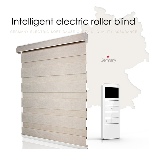 Rechargeable electric roller blinds Curtains home use intelligent remote control automatic Blackout zebra blinds custom made ► Photo 1/6