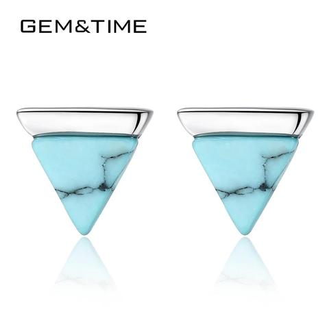 Gem&Time Solid 925 Sterling Silver Triangle Natural Turquoise Stud Earrings For Women Wedding Female Fine Jewelry Gift SE0288 ► Photo 1/6