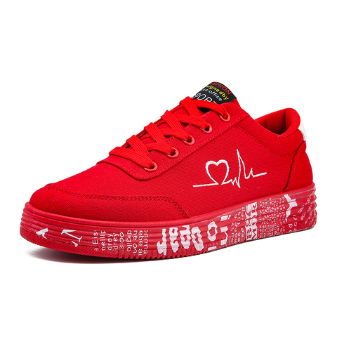2022 Fashion Women Vulcanized Shoes Sneakers Ladies Lace-up Casual Shoes Breathable Canvas Red white Lover Shoes Graffiti Flat ► Photo 1/6