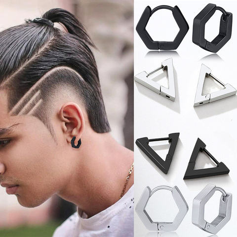 Hexagon Earrings for Men Women Geometry Hex Huggies Stainless Steel Modern Unique Earring Unisex Jewelry ► Photo 1/6