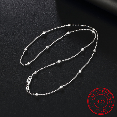 Slim Thin 925 Sterling Silver Beaded Choker Necklace Women Girl Jewelry Link Necklace 16-24 inchs Ball Chains+Lobster Clasp ► Photo 1/4