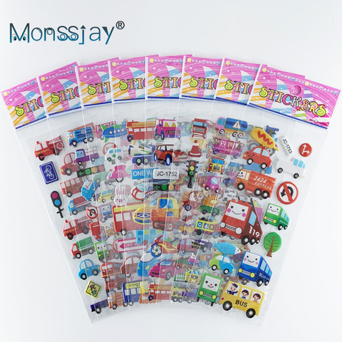 8 Sheets/set car bus transportation vehicle cognition sticker Children cute 3D learning stickers DIY toy for boys gift ► Photo 1/6