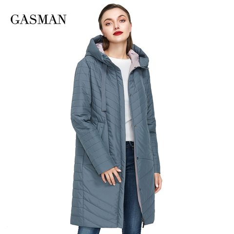 GASMAN 2022 Autumn fashion slim thin down jacket Women pocket coat hoodies solid space cotton Female long jacket coat spring new ► Photo 1/6